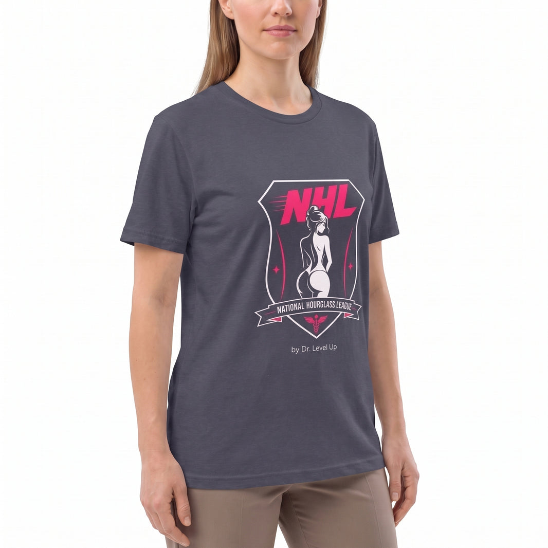 NHL - National Hourglass League Unisex Softstyle T-Shirt-NHL - National Hourglass League Unisex Softstyle T-Shirt, Heather Navy, white-background studio angled model view