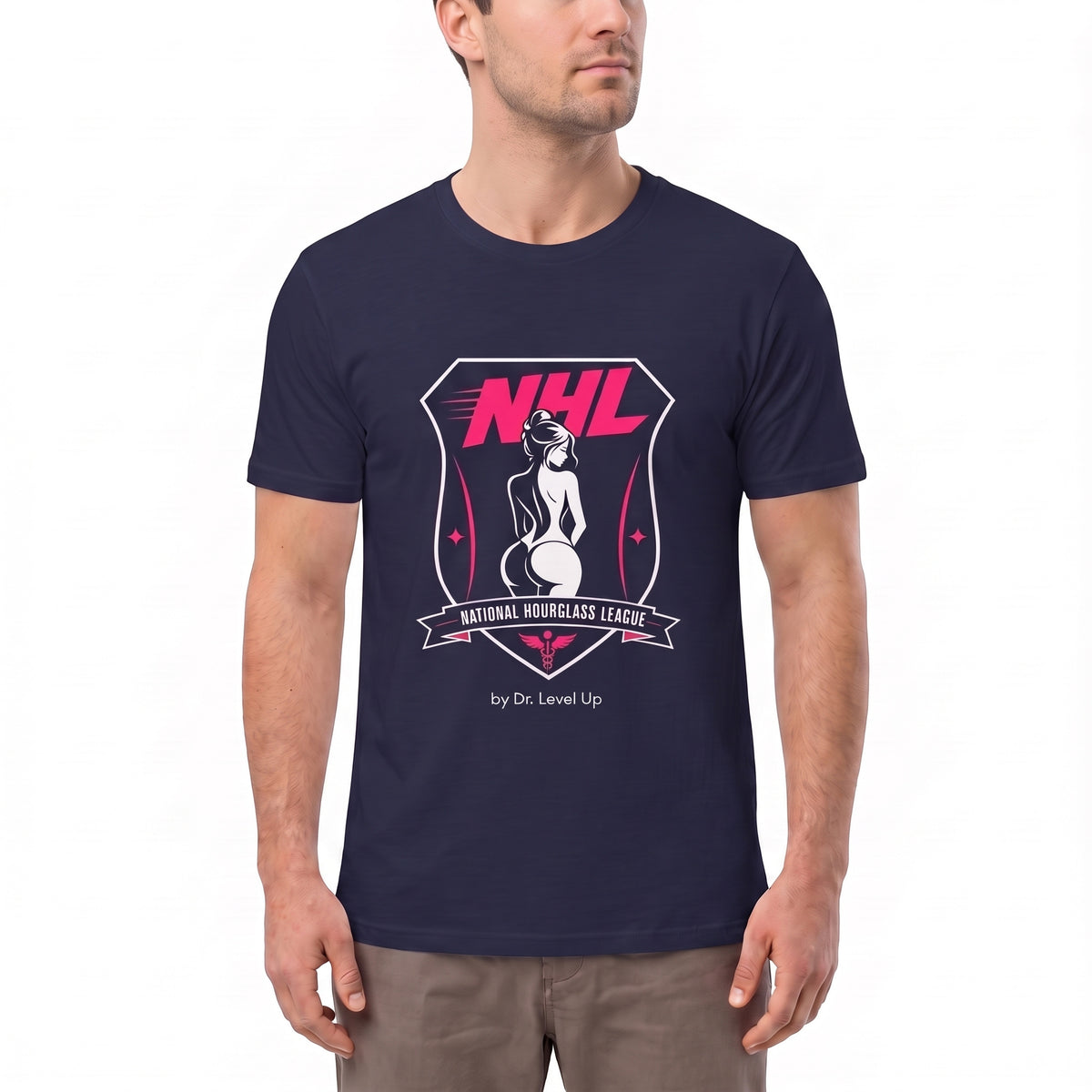 NHL - National Hourglass League Unisex Softstyle T-Shirt-NHL - National Hourglass League Unisex Softstyle T-Shirt, Navy, white-background studio angled model view