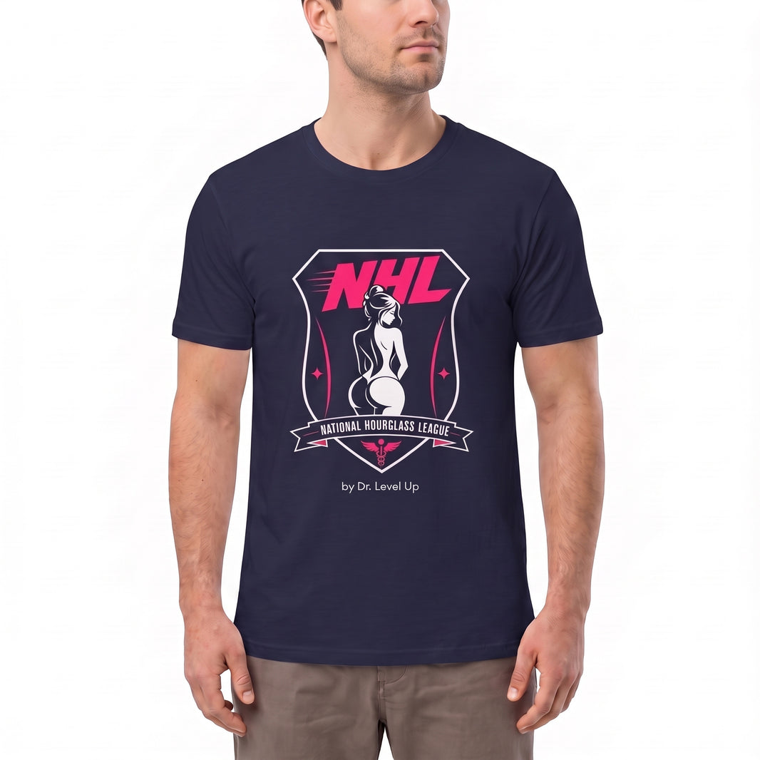 NHL - National Hourglass League Unisex Softstyle T-Shirt-NHL - National Hourglass League Unisex Softstyle T-Shirt, Navy, white-background studio angled model view