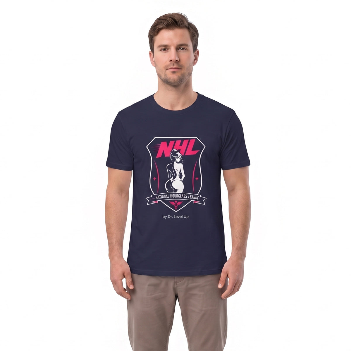 NHL - National Hourglass League Unisex Softstyle T-Shirt-NHL - National Hourglass League Unisex Softstyle T-Shirt, Navy, white-background studio wider fit view