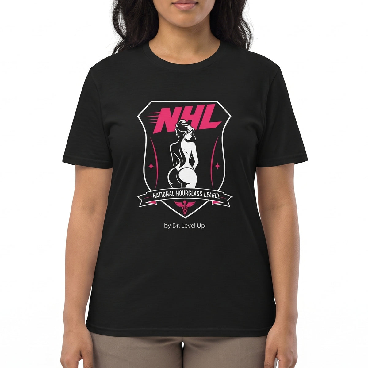 NHL - National Hourglass League Unisex Softstyle T-Shirt-NHL - National Hourglass League Unisex Softstyle T-Shirt, Black, white-background studio on-model close-up