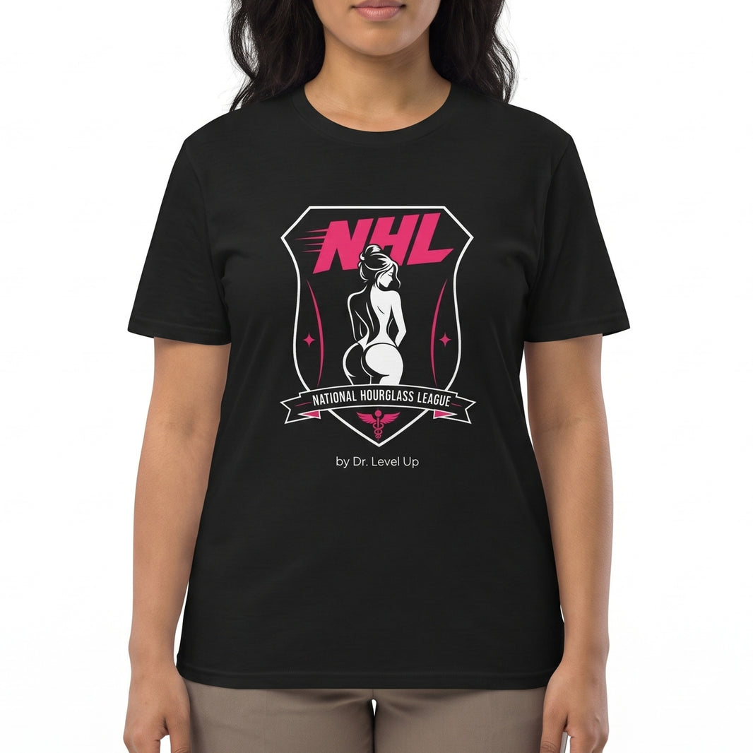 NHL - National Hourglass League Unisex Softstyle T-Shirt-NHL - National Hourglass League Unisex Softstyle T-Shirt, Black, white-background studio on-model close-up