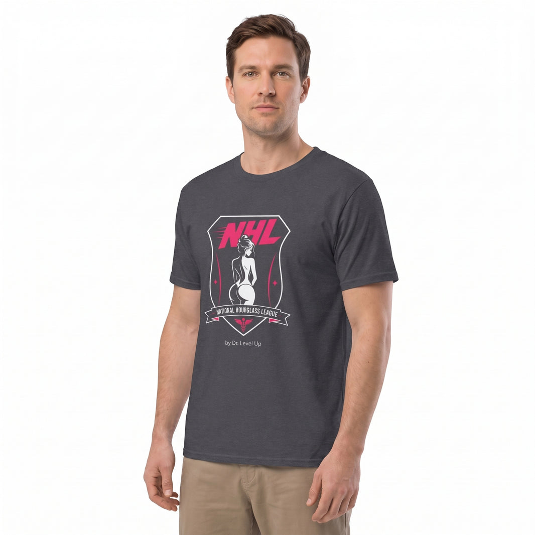 NHL - National Hourglass League Unisex Softstyle T-Shirt-NHL - National Hourglass League Unisex Softstyle T-Shirt, Dark Heather Grey, white-background studio angled model view