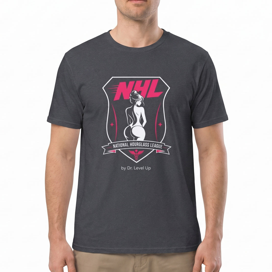 NHL - National Hourglass League Unisex Softstyle T-Shirt-NHL - National Hourglass League Unisex Softstyle T-Shirt, Dark Heather Grey, white-background studio on-model close-up