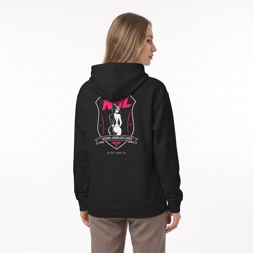 NHL - National Hourglass League Hoodie-NHL - National Hourglass League Hoodie, Black, white-background studio angled model view