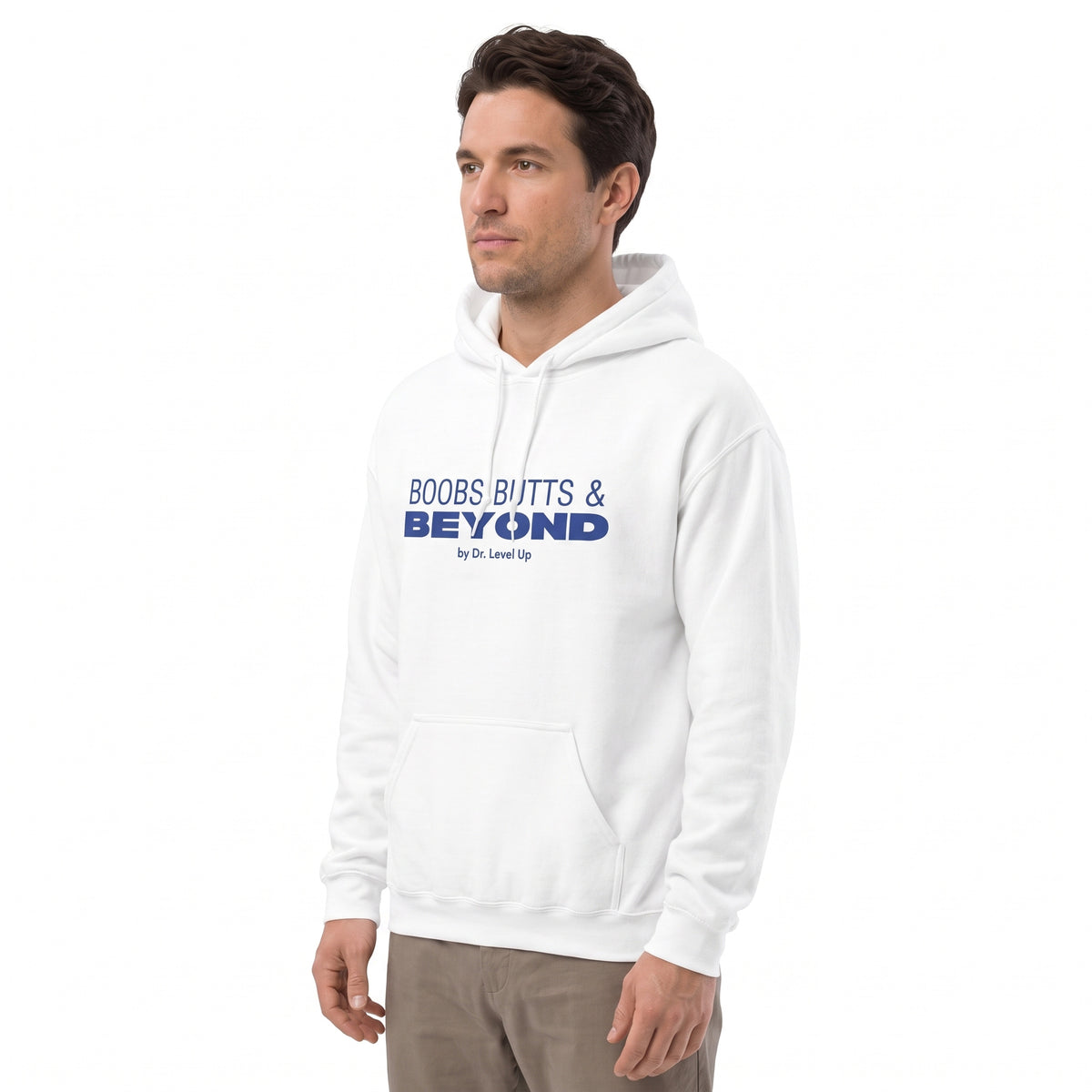 Boobs Butts & Beyond Hoodie-Boobs Butts & Beyond Hoodie, White, white-background studio angled model view