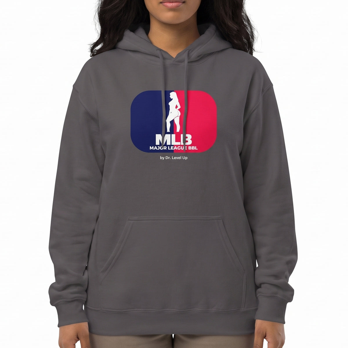 MLB - Major League BBL Hoodie-MLB - Major League BBL Hoodie, Charcoal, white-background studio on-model close-up