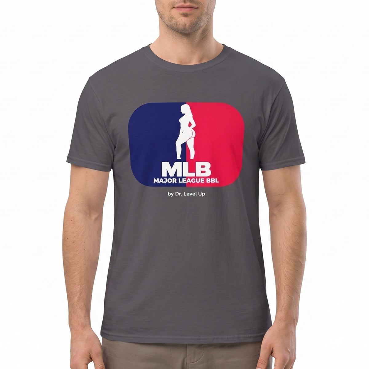 MLB - Major League BBL Unisex Softstyle T-Shirt-MLB - Major League BBL Unisex Softstyle T-Shirt, Charcoal, white-background studio on-model close-up