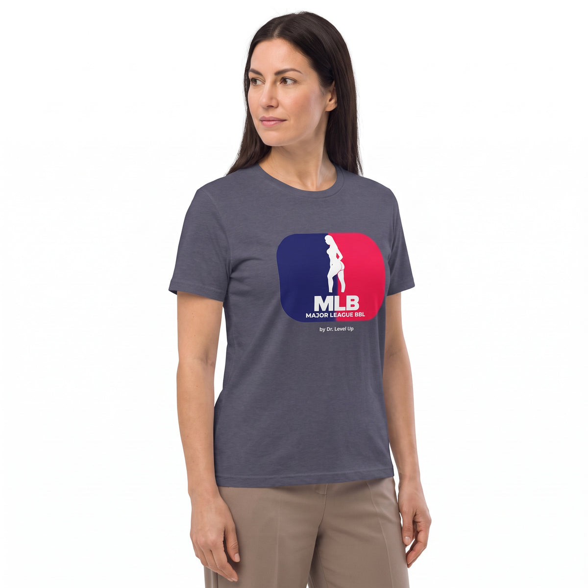 MLB - Major League BBL Unisex Softstyle T-Shirt-MLB - Major League BBL Unisex Softstyle T-Shirt, Heather Navy, white-background studio angled model view