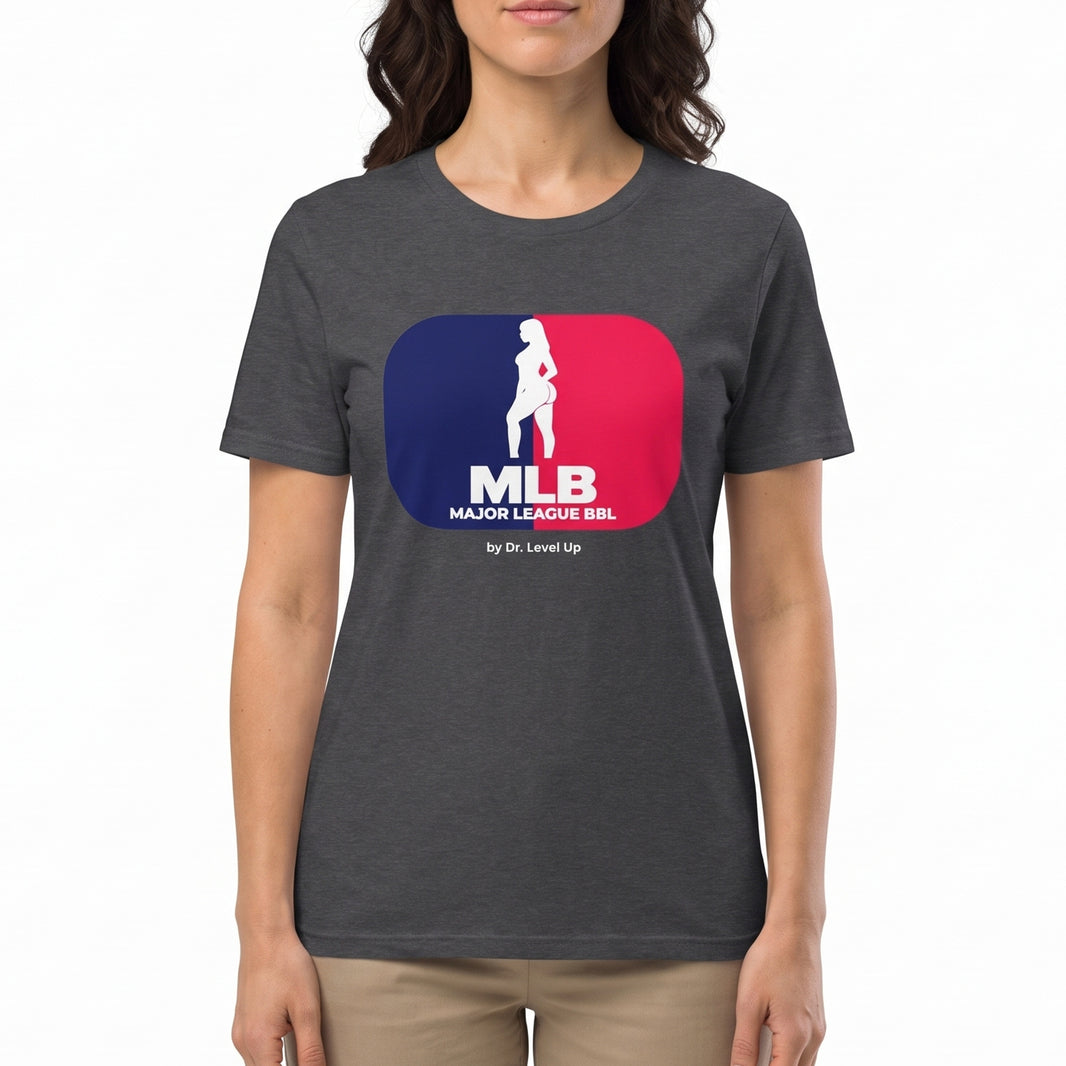 MLB - Major League BBL Unisex Softstyle T-Shirt-MLB - Major League BBL Unisex Softstyle T-Shirt, Dark Heather Grey, white-background studio on-model close-up