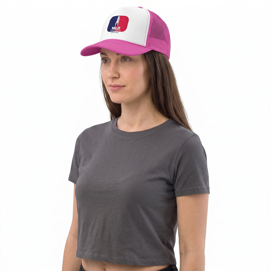 MLB - Major League BBL Trucker Cap-MLB - Major League BBL Trucker Cap, Pink, white-background studio angled model view