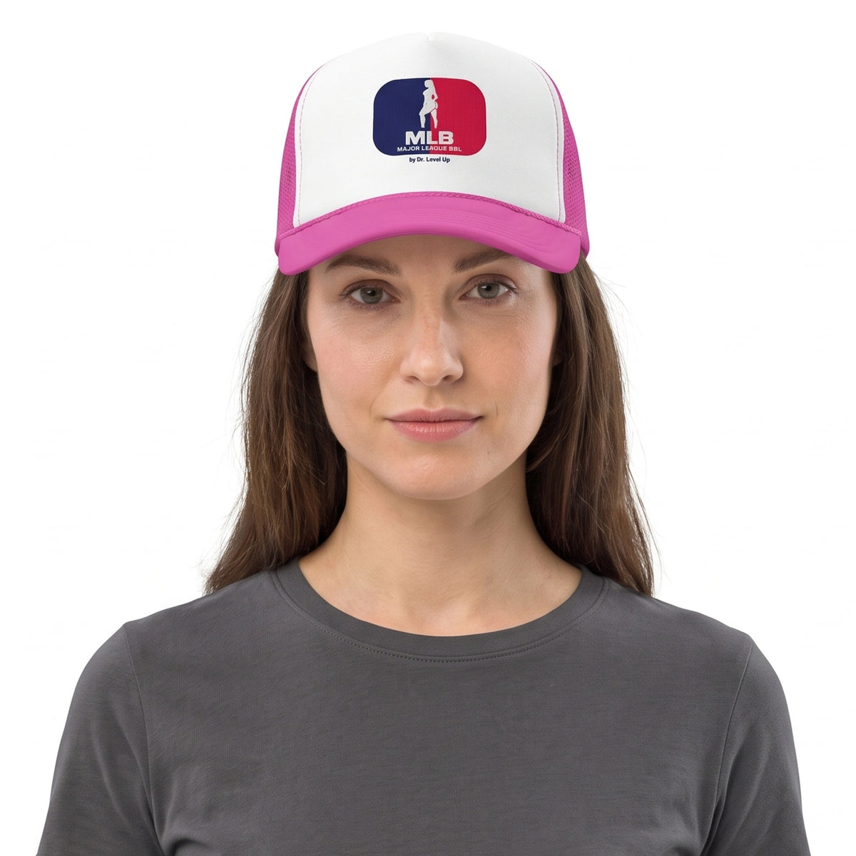 MLB - Major League BBL Trucker Cap-MLB - Major League BBL Trucker Cap, Pink, white-background studio on-model close-up