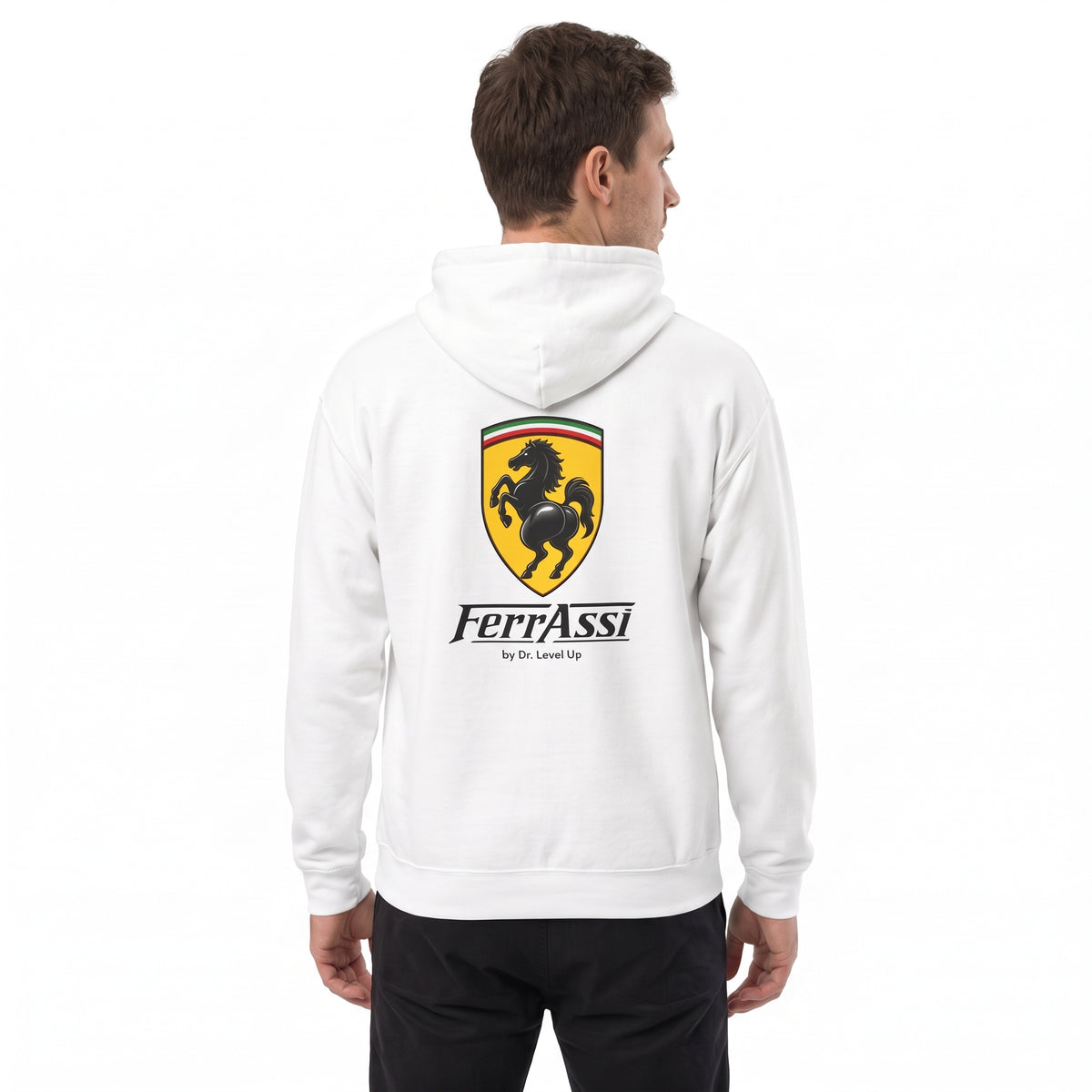 Ferassi BBL Horse Hoodie-Ferassi BBL Horse Hoodie, White, white-background studio angled model view