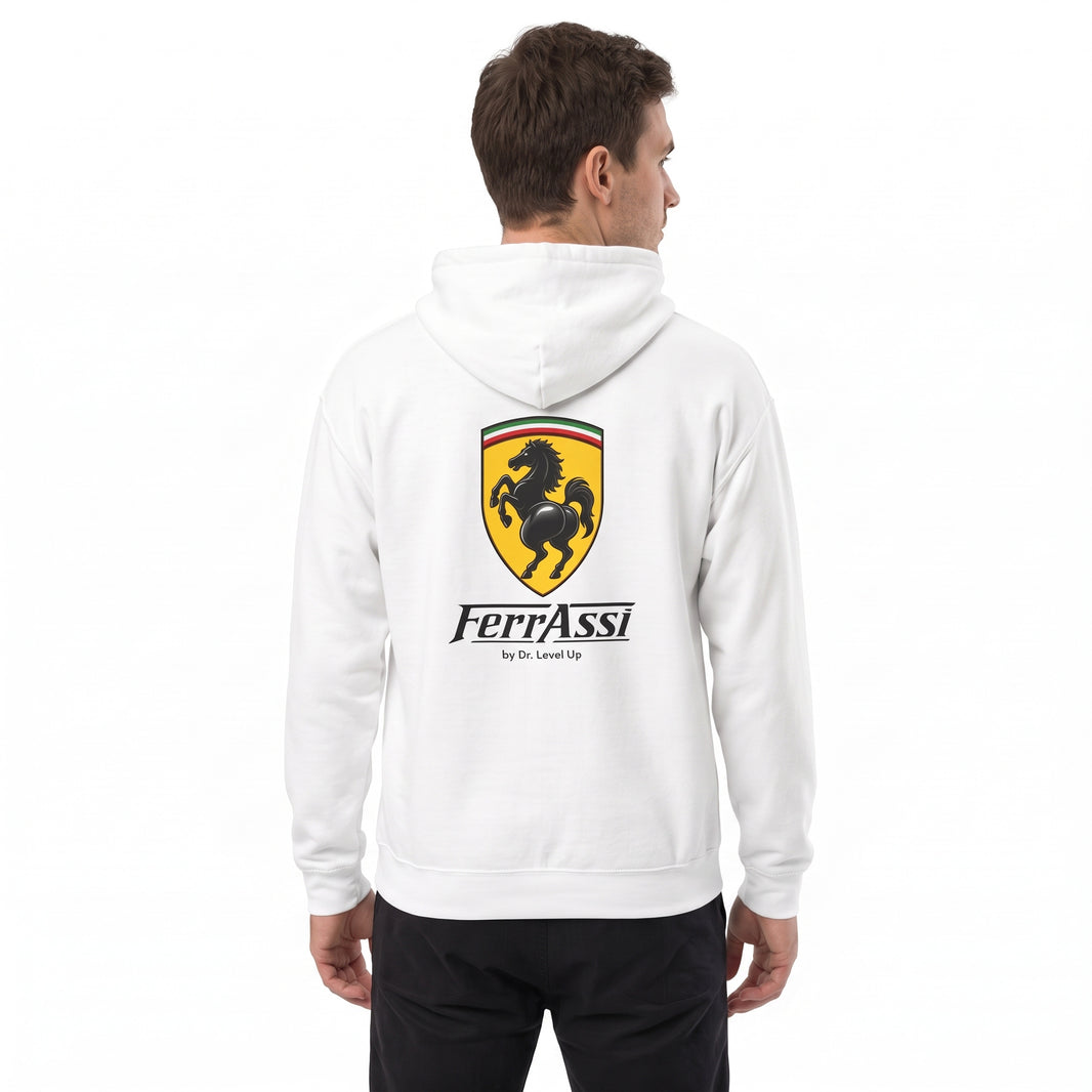 Ferassi BBL Horse Hoodie-Ferassi BBL Horse Hoodie, White, white-background studio angled model view