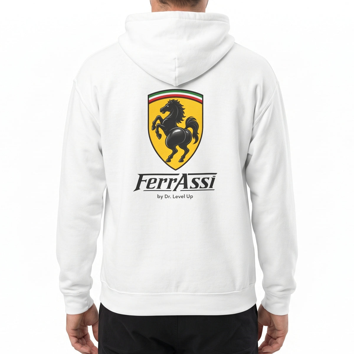 Ferassi BBL Horse Hoodie-Ferassi BBL Horse Hoodie, White, white-background studio on-model close-up