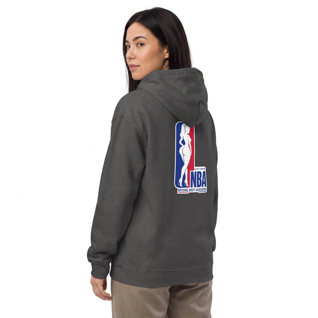 NBA - National Booty Association Hoodie-NBA - National Booty Association Hoodie, Dark Heather, white-background studio angled model view