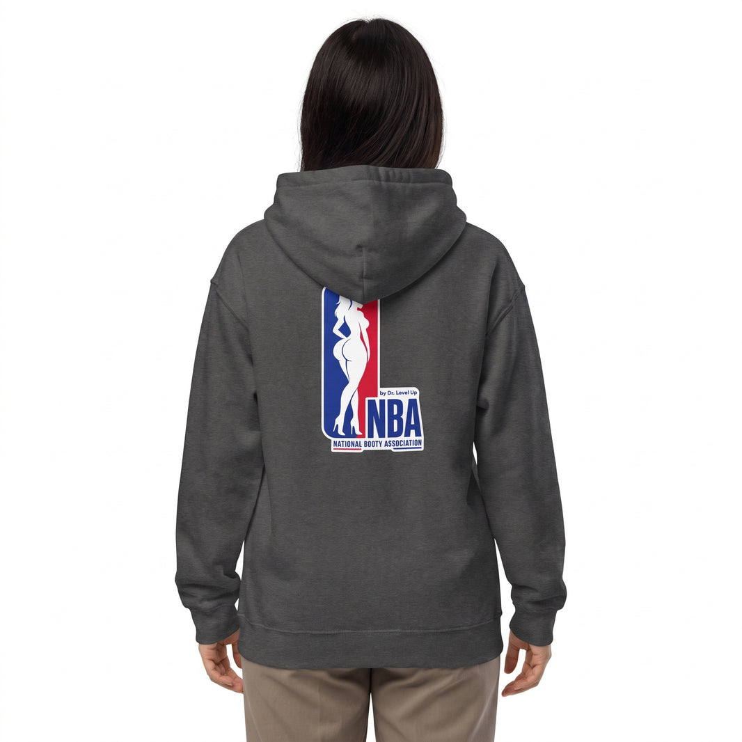 NBA - National Booty Association Hoodie-NBA - National Booty Association Hoodie, Dark Heather, white-background studio wider fit view