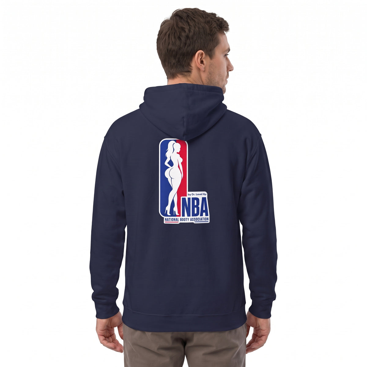 NBA - National Booty Association Hoodie-NBA - National Booty Association Hoodie, Navy, white-background studio angled model view