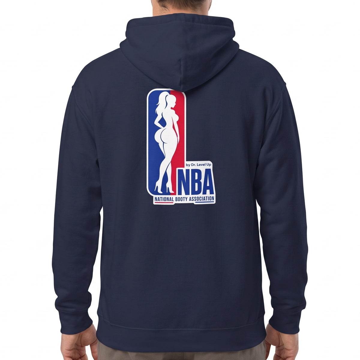 NBA - National Booty Association Hoodie-NBA - National Booty Association Hoodie, Navy, white-background studio on-model close-up