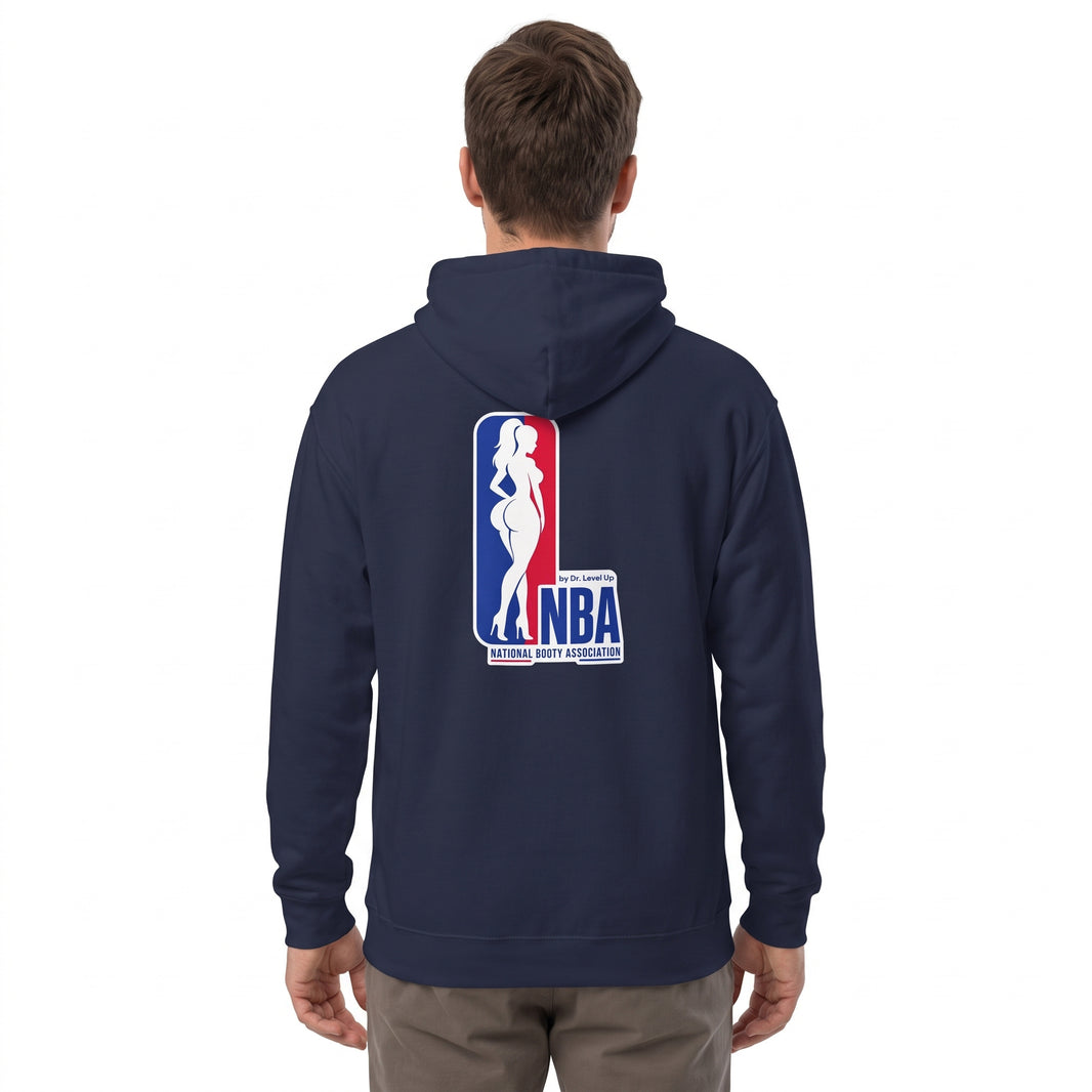 NBA - National Booty Association Hoodie-NBA - National Booty Association Hoodie, Navy, white-background studio wider fit view