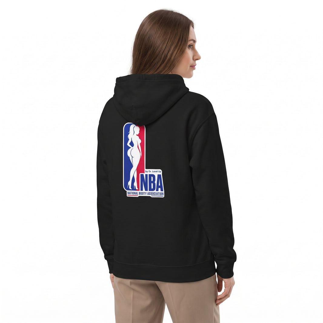 NBA - National Booty Association Hoodie-NBA - National Booty Association Hoodie, Black, white-background studio angled model view