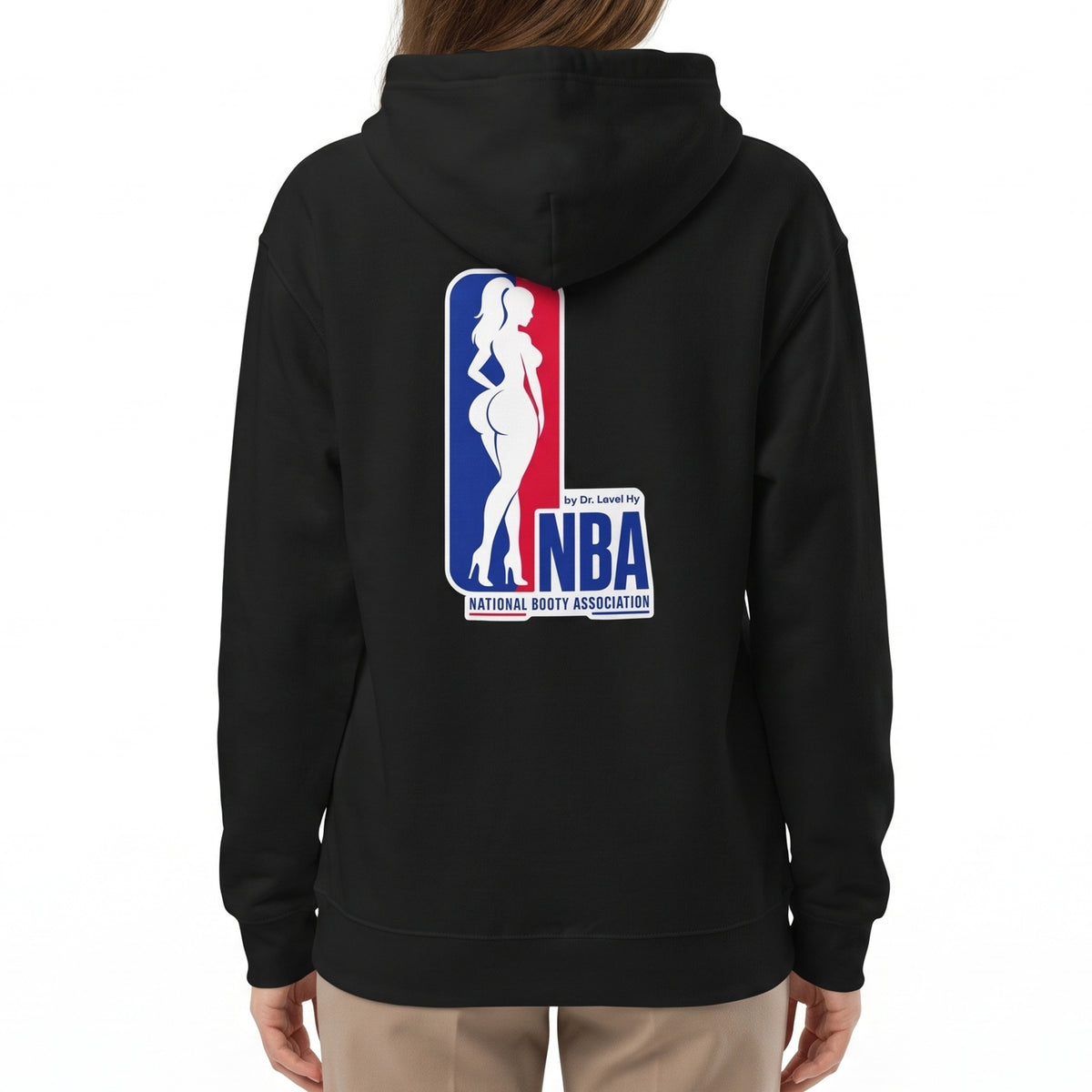 NBA - National Booty Association Hoodie-NBA - National Booty Association Hoodie, Black, white-background studio on-model close-up