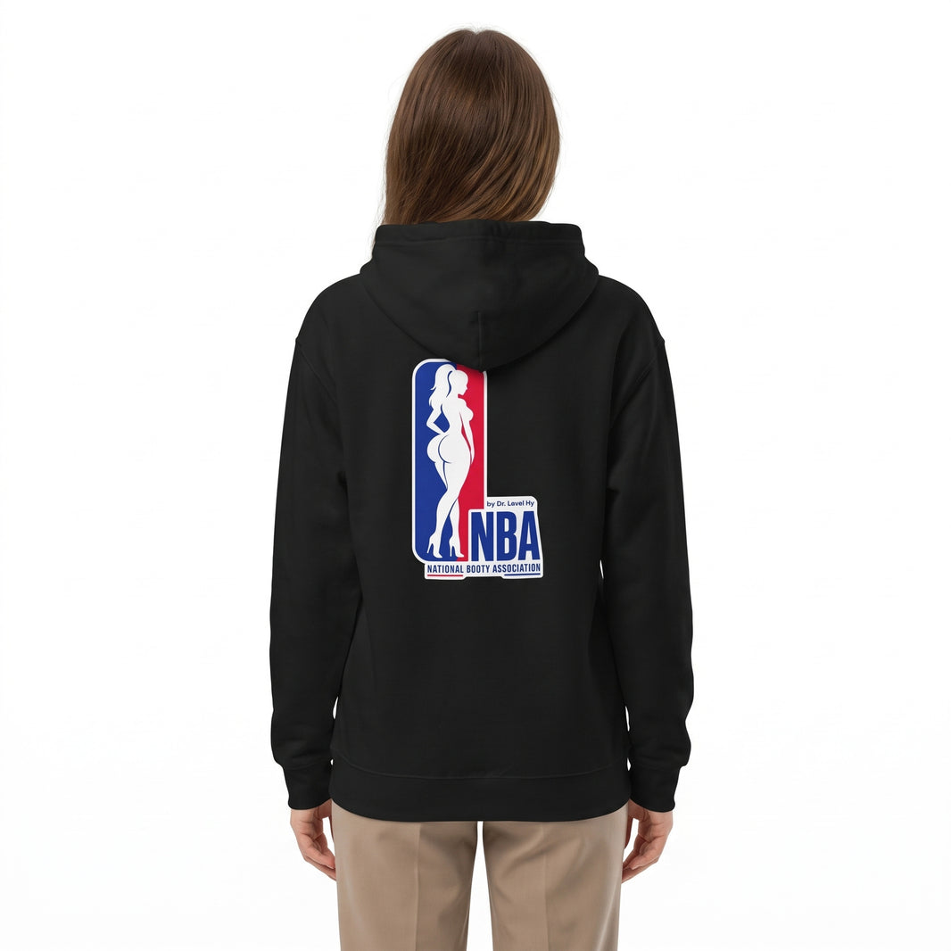 NBA - National Booty Association Hoodie-NBA - National Booty Association Hoodie, Black, white-background studio wider fit view