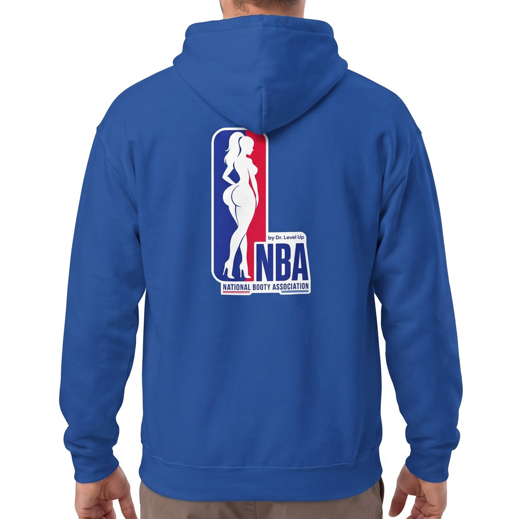 NBA - National Booty Association Hoodie-NBA - National Booty Association Hoodie, Royal, white-background studio on-model close-up