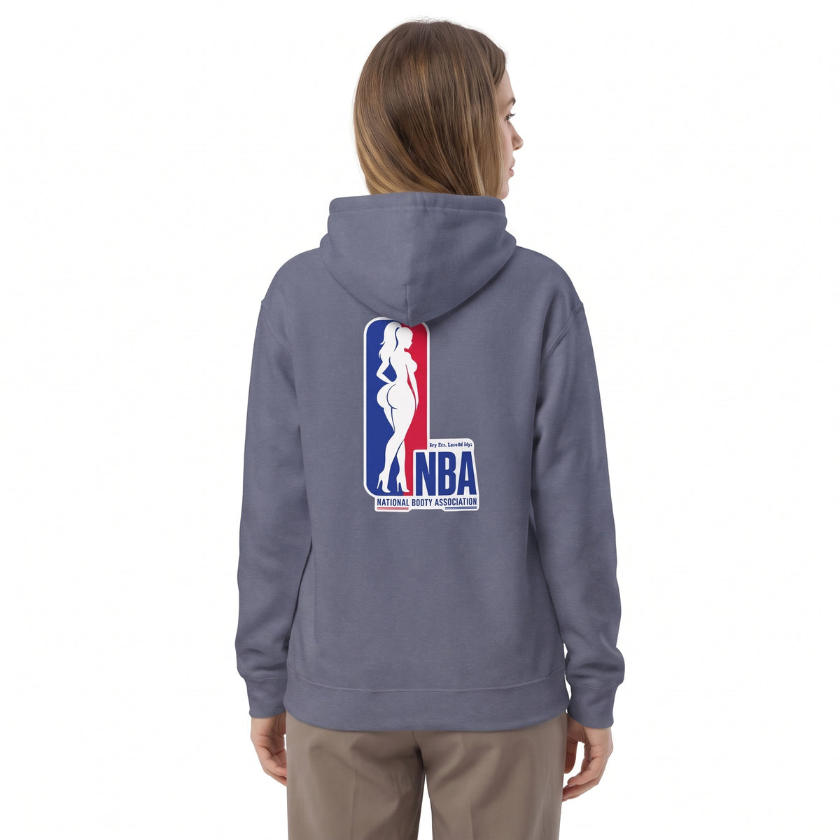 NBA - National Booty Association Hoodie-NBA - National Booty Association Hoodie, Heather Navy, white-background studio angled model view