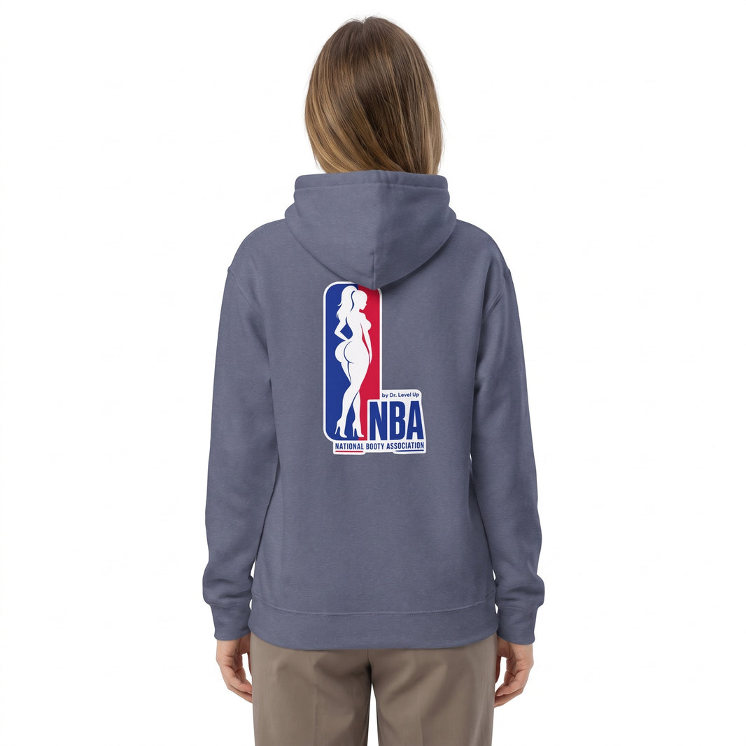 NBA - National Booty Association Hoodie-NBA - National Booty Association Hoodie, Heather Navy, white-background studio wider fit view