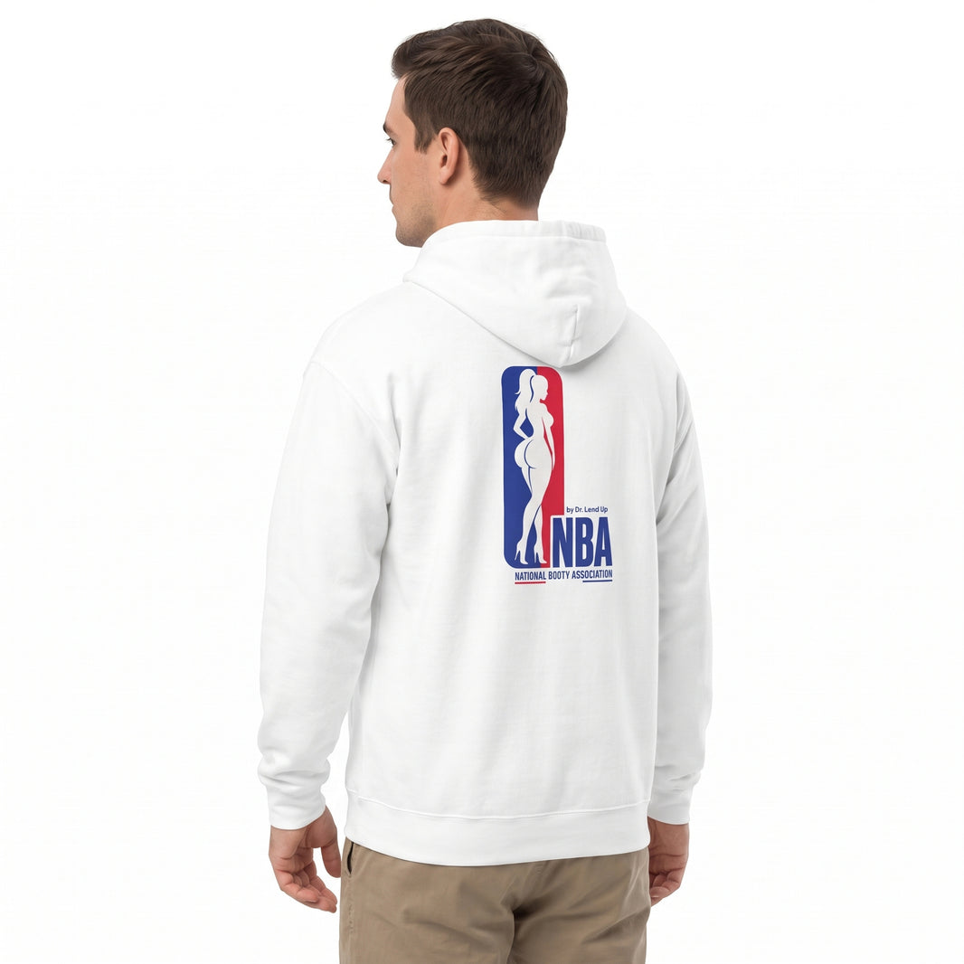 NBA - National Booty Association Hoodie-NBA - National Booty Association Hoodie, White, white-background studio angled model view
