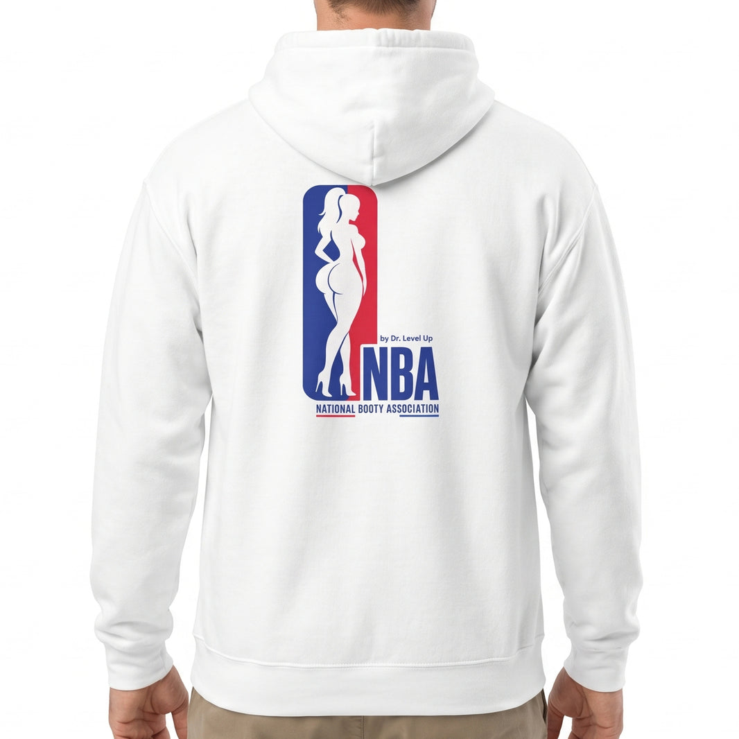 NBA - National Booty Association Hoodie-NBA - National Booty Association Hoodie, White, white-background studio on-model close-up
