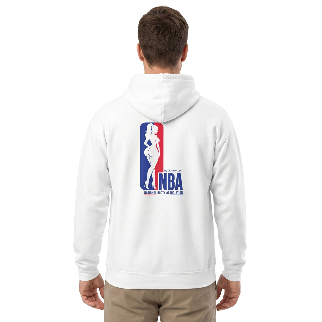 NBA - National Booty Association Hoodie-NBA - National Booty Association Hoodie, White, white-background studio wider fit view