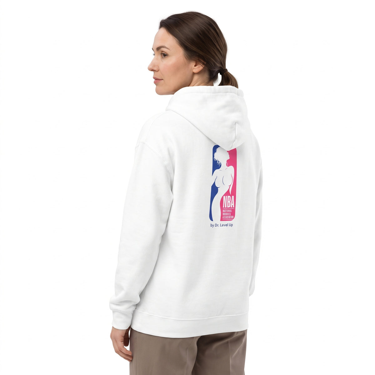 NBA - National Boobies Association Hoodie-NBA - National Boobies Association Hoodie, White, white-background studio angled model view