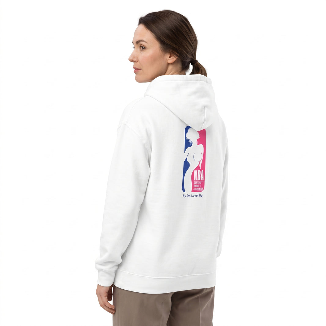 NBA - National Boobies Association Hoodie-NBA - National Boobies Association Hoodie, White, white-background studio angled model view