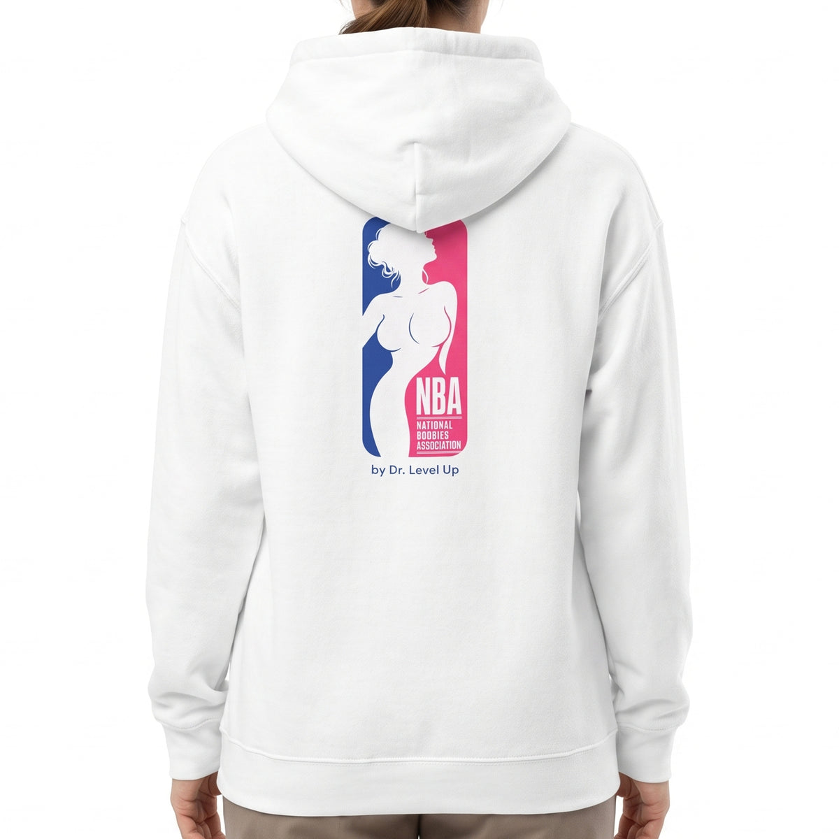 NBA - National Boobies Association Hoodie-NBA - National Boobies Association Hoodie, White, white-background studio on-model close-up