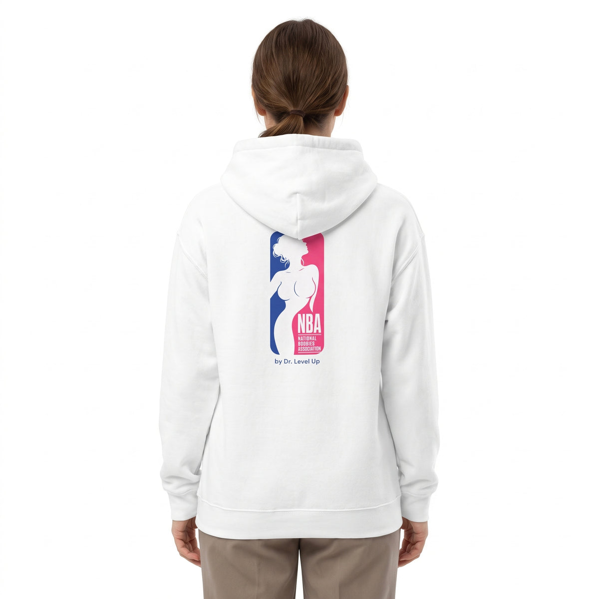 NBA - National Boobies Association Hoodie-NBA - National Boobies Association Hoodie, White, white-background studio wider fit view