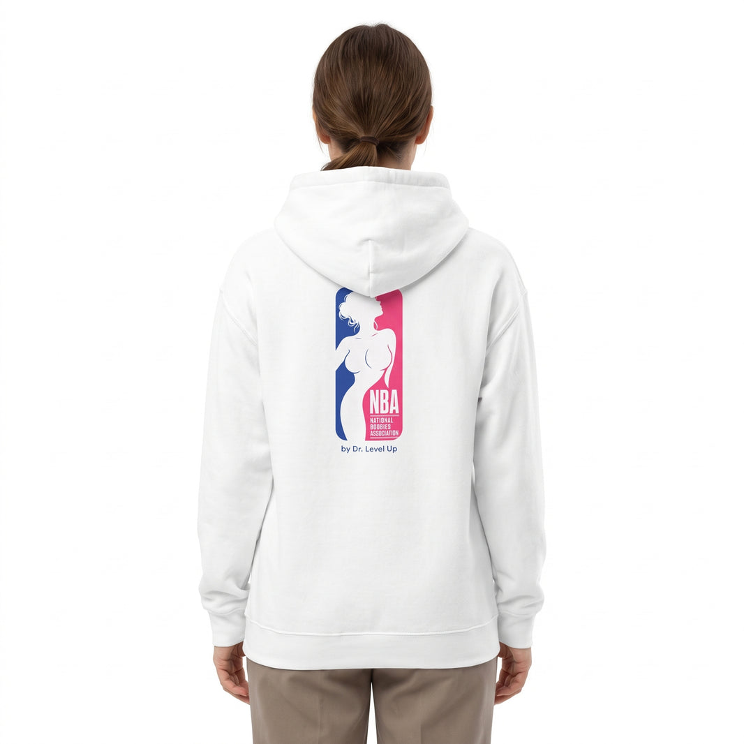 NBA - National Boobies Association Hoodie-NBA - National Boobies Association Hoodie, White, white-background studio wider fit view