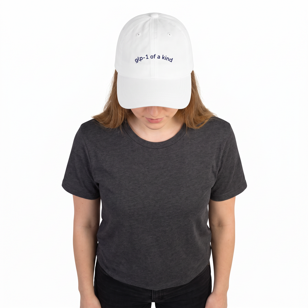 GLP-1 of a Kind Embroidered Dad Hat-GLP-1 of a Kind Embroidered Dad Hat, White, white-background wider model fit view