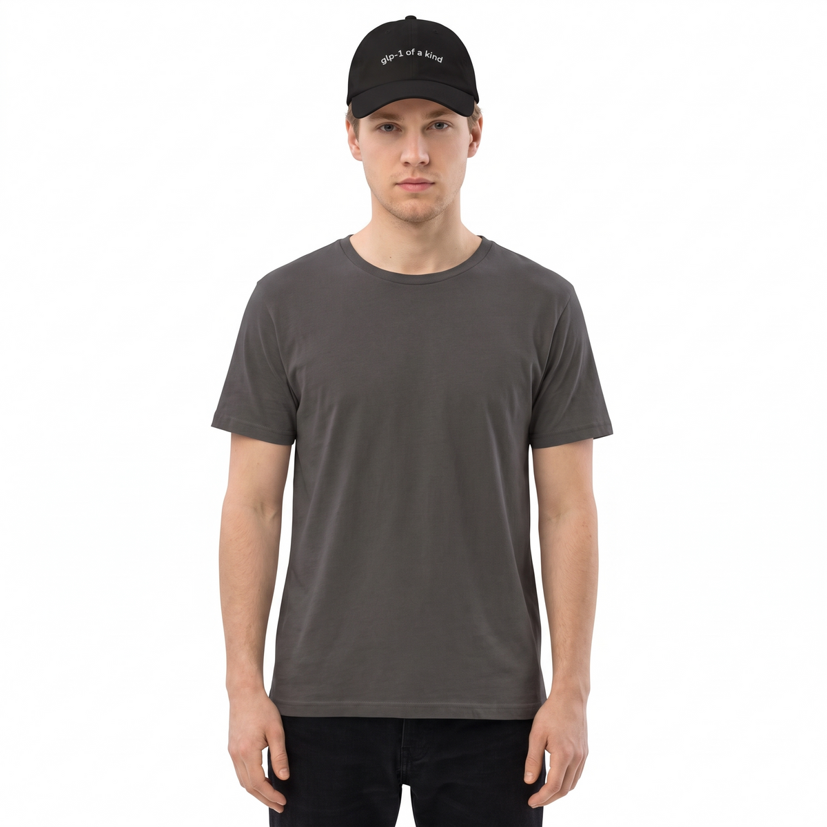 GLP-1 of a Kind Embroidered Dad Hat-GLP-1 of a Kind Embroidered Dad Hat, Black, white-background wider model fit view