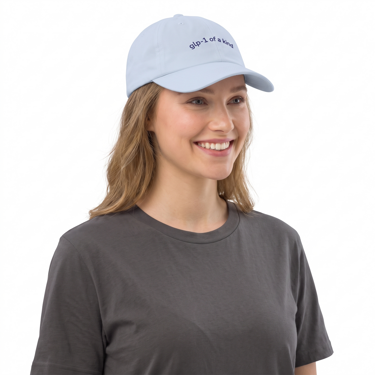 GLP-1 of a Kind Embroidered Dad Hat-GLP-1 of a Kind Embroidered Dad Hat, Light Blue, white-background angled model view