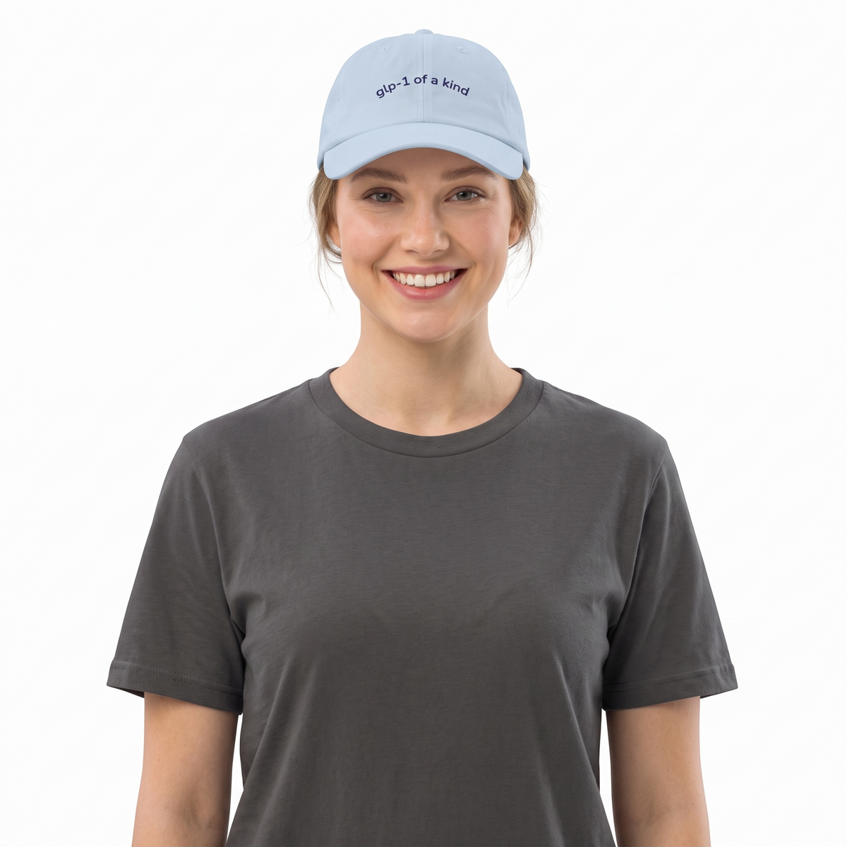 GLP-1 of a Kind Embroidered Dad Hat-GLP-1 of a Kind Embroidered Dad Hat, Light Blue, white-background wider model fit view