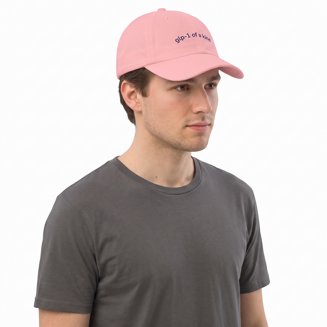 GLP-1 of a Kind Embroidered Dad Hat-GLP-1 of a Kind Embroidered Dad Hat, Pink, white-background angled model view
