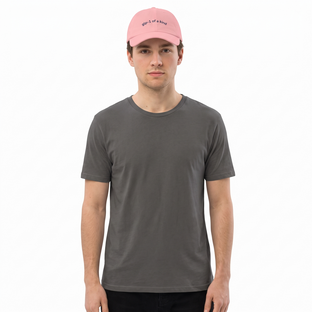 GLP-1 of a Kind Embroidered Dad Hat-GLP-1 of a Kind Embroidered Dad Hat, Pink, white-background wider model fit view