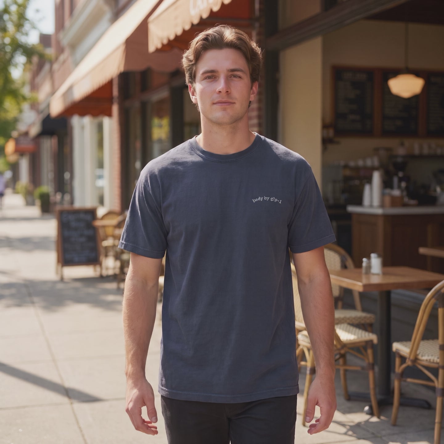 Body by GLP-1 Embroidered T-Shirt, Navy, lifestyle video