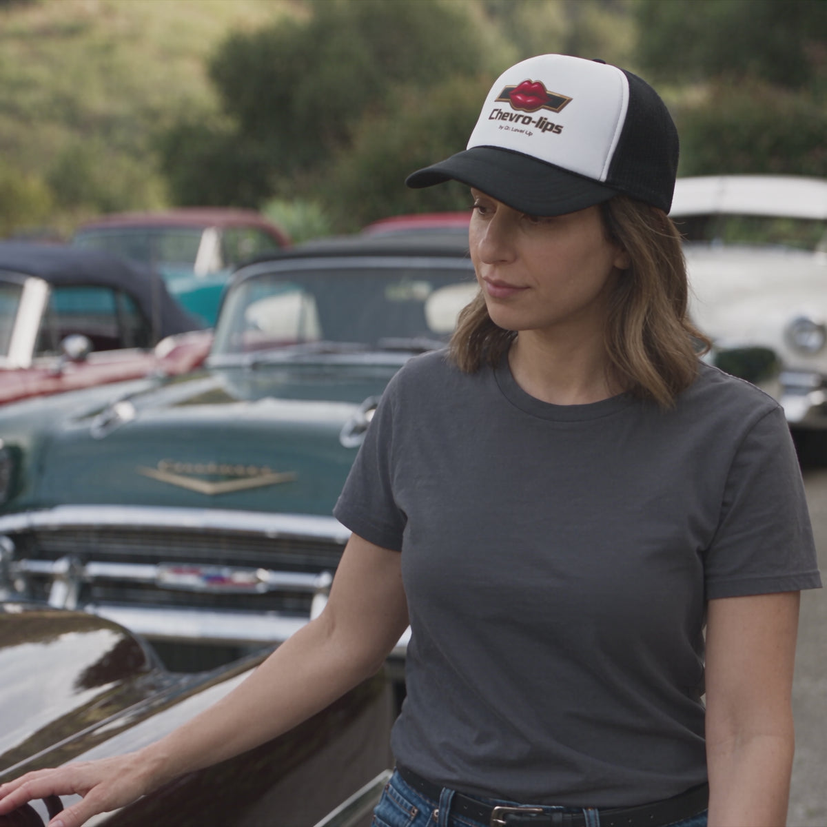 Chevro-lips Lip Trucker Cap-Chevro-lips Lip Trucker Cap, 10-second square lifestyle video